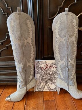 Gianni Bini Silver Rhinestone Over-the-Knee Western Stiletto Boots